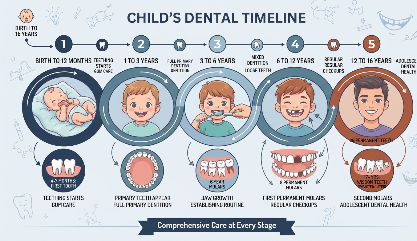 A Dental Timeline for Children, Birth to Sixteen